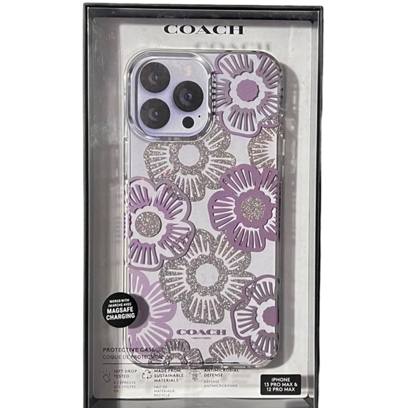 COACH Protective Case for iPhone 13/12 Pro Max MagSafe Tea Rose Ice Purple NEW - Picture 3 of 7